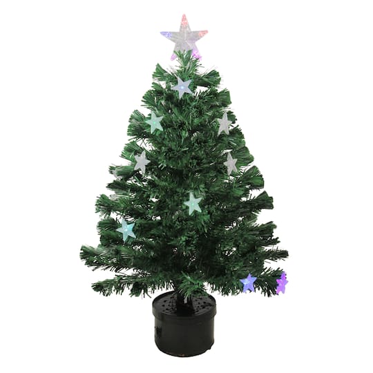 Northlight 3ft. Fiber Optic Color Changing Artificial Medium Christmas Tree with Star Decorations